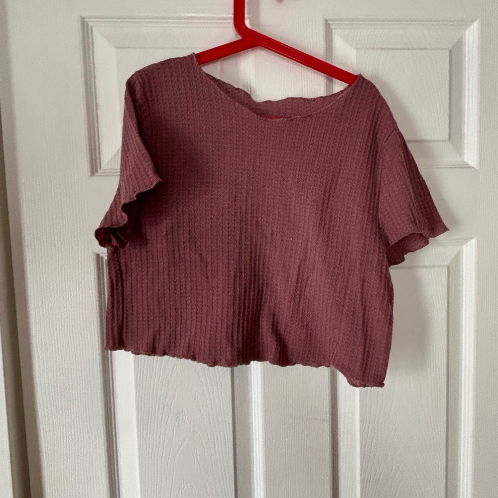 Casual Mauve Ribbed Women's Top with matching pants